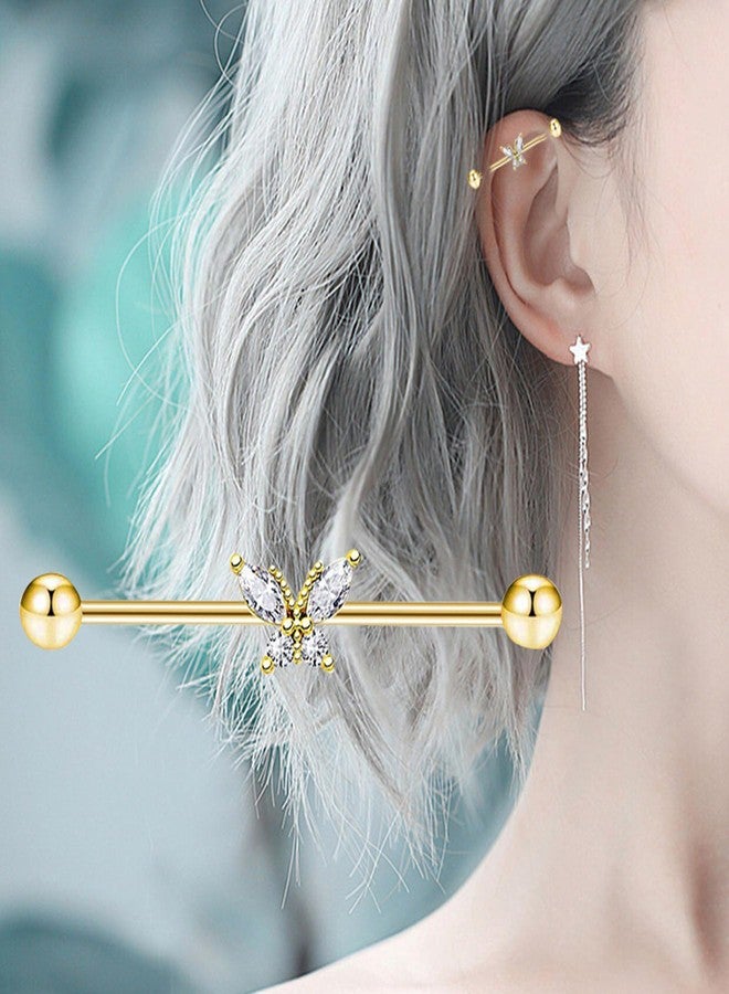 Suotarn 9pcs Gold Industrial Piercing Jewelry 38mm Stainless Steel 14G Industrial Barbell Earrings Ear Cartilage Helix-Conch Piercing Bar 1 1/2 Inch (golden) - Image 4
